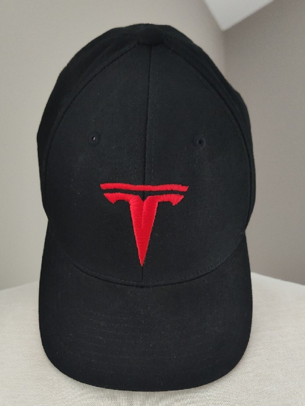Tesla Flex Fit Black Baseball Cap with Red Tesla Logo